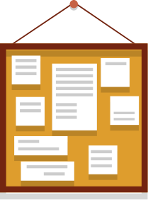 illustration of a cork board with white squares on it for sticky notes