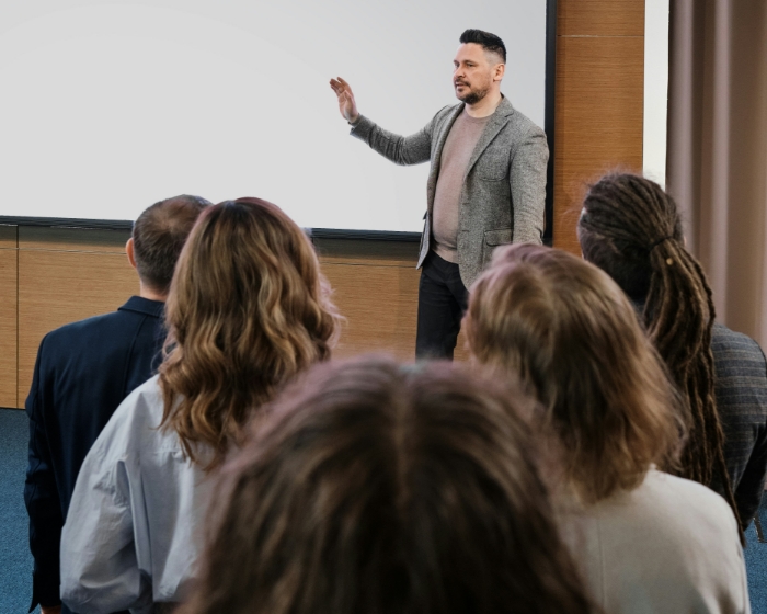 Speaker addressing an audience